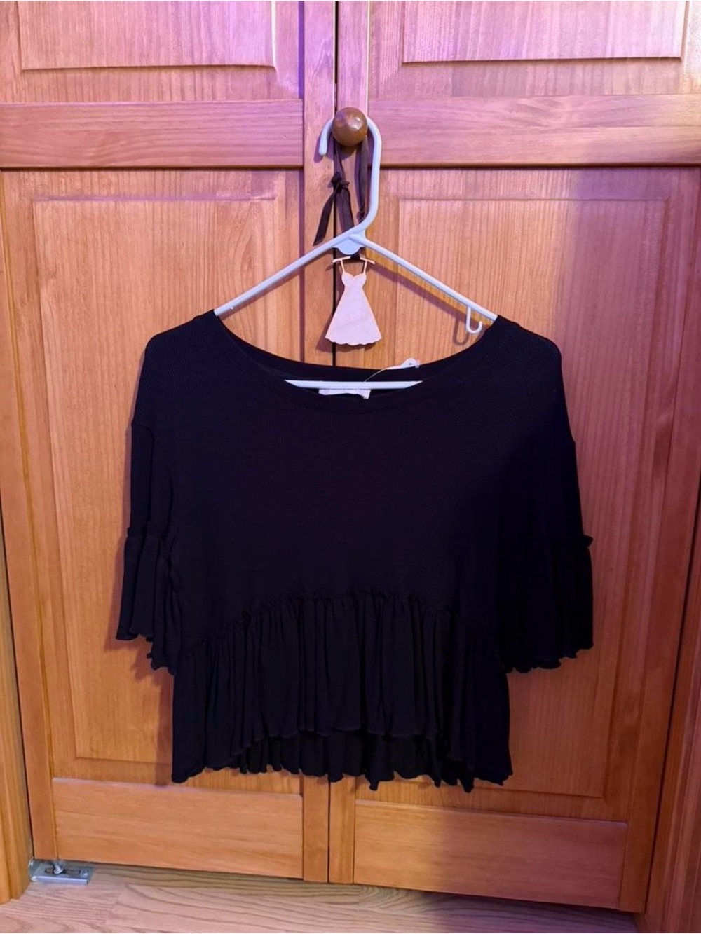 Altar'd State Black Ruffle Tiered Short Sleeve Top